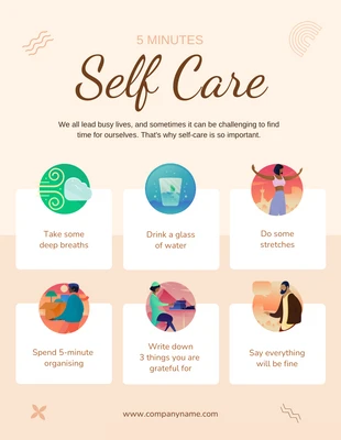 business  Template: Soft Peach 5 Minutes Self Care Poster di sensibilizzazione sulla salute mentale