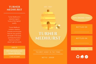 Free  Template: Orangefarbenes, einfaches Illustrations-Honigglas-Etikett
