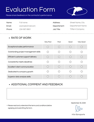 Free  Template: Formulaires d'évaluation simples en bleu et blanc