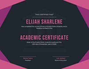Free  Template: Certificat académique géométrique noir et violet