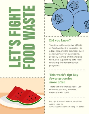 Free  Template: ملصق توضيحي بسيط باللون الأخضر الفاتح للعادات المستدامة ونفايات الطعام