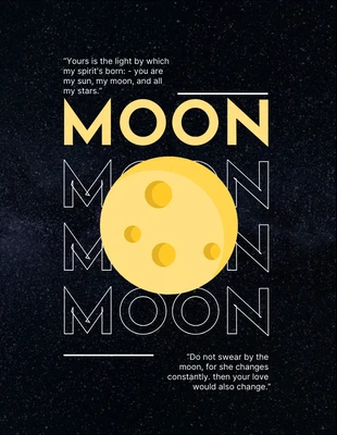Free  Template: Typografisches Poster mit einfacher Mondstruktur und schwarzer Textur