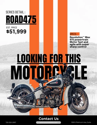 Free  Template: Gray and Orange Missing Collection Motorcycle