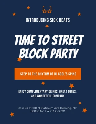 premium  Template: Navy And Orange Minimalist Block Party Poster