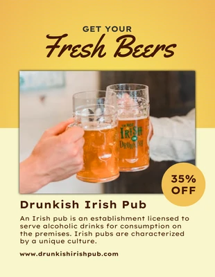 Free  Template: Volante amarillo minimalista para bar de cerveza fresca