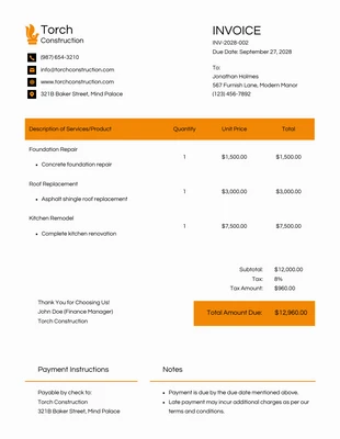 business  Template: Modern Mustard and White Construction Invoice
