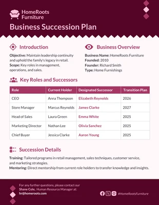 Free  Template: Plantilla de planificación de sucesión de negocios familiares