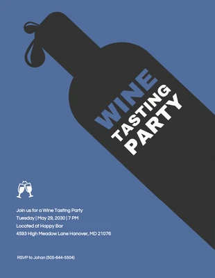 Free  Template: Blue And Black Simple Wine Tasting Invitation