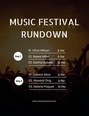 Free  Template: Music Festival Rundown Template