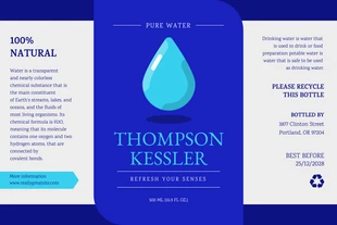 Free  Template: Lebendiges blaues einfaches Wasserflaschenetikett