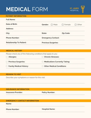 business  Template: Einfaches orangefarbenes und blaues medizinisches Formular