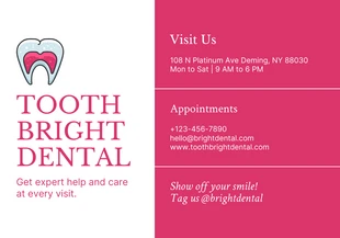 Free  Template: White And Pink Modern Minimalist Tooth Dental Appointment Card