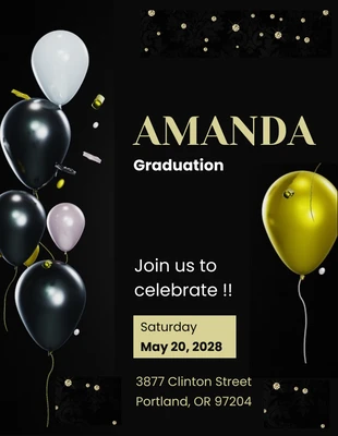 Free  Template: Gold and Black Graduation Invitation