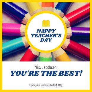 Free  Template: Carte carrée jaune Happy Teacher's Day