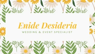 Free  Template: Cartão De Visita Casamento de Padrão Floral Moderno Branco e Amarelo