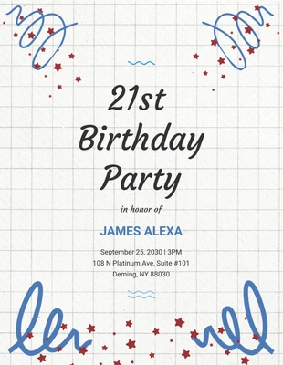 Free  Template: Weiße einfache Gitter-verspielte Einladung zum 21. Geburtstag