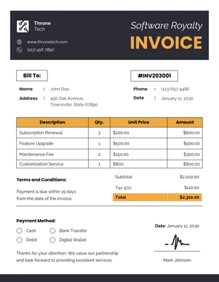 business  Template: Software Royalty Invoice