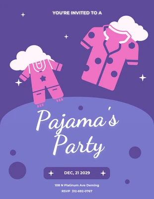 Free  Template: Invito alla festa in pigiama rosa e viola
