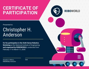 premium  Template: Certificato di partecipazione in ingegneria robotica