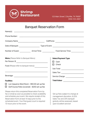 business  Template: Formulário Simples de Reserva para Banquete Branco e Vermelho