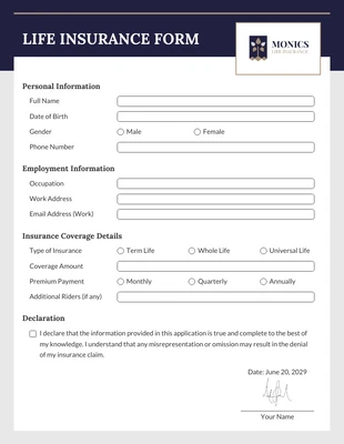 business  Template: Navy Minimalist Life Insurance Forms