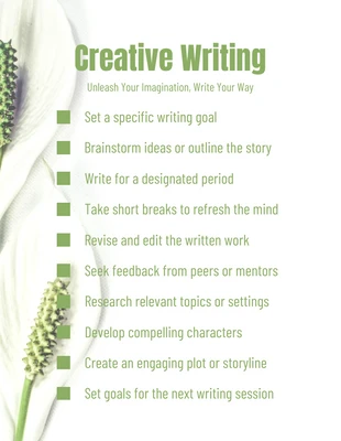 Free  Template: Lista de control diaria de escritura creativa sencilla en blanco y verde