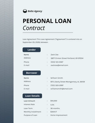 Free  Template: Simple Dark Blue Gradient Loan Contracts