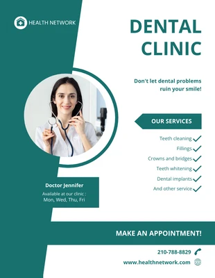 Free  Template: Plantilla de horario de consulta de dentista minimalista verde