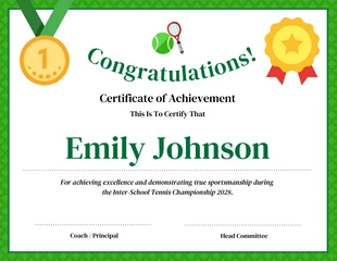Free  Template: Modèle de certificat sportif minimaliste pour le tennis
