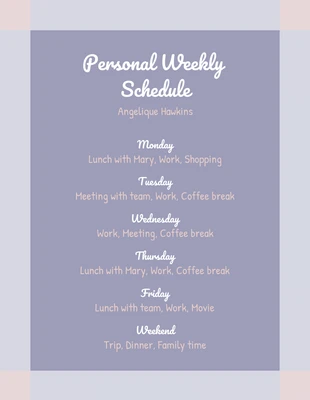 Free  Template: Lavender Personal Weekly Schedule