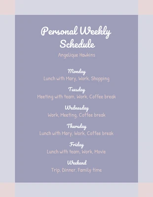 Free  Template: Lavanda Horario semanal personal