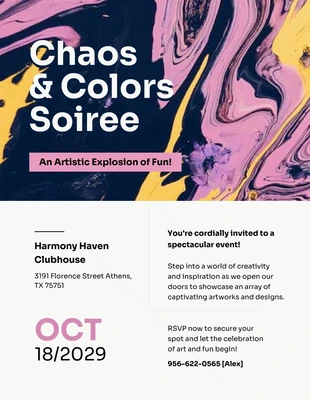 Free  Template: Invitation à la fête d'art rose violet et jaune