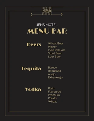 Free  Template: Elegante barra de menú dorada y negra en plantilla de póster de motel