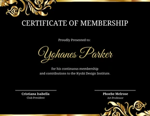 Free  Template: Black And Gold Vintage Membership Certificates