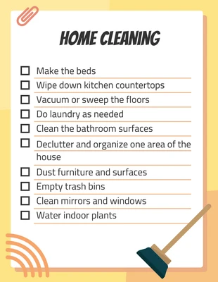 Free  Template: Lista di controllo giornaliera per la pulizia della casa semplice gialla