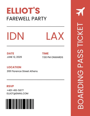 Free  Template: Red Colour Boarding Pass Invitation Letter