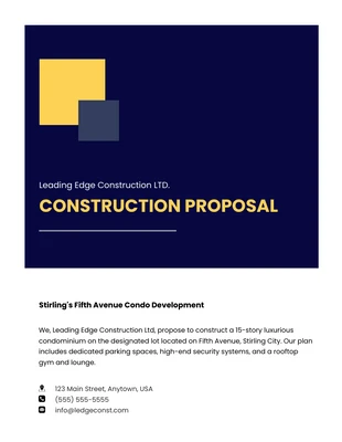 Free  Template: Professional Blue And Yellow Construction Proposal
