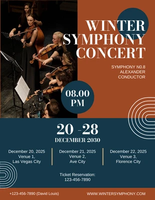 Free  Template: Flyer du concert symphonique ludique brun et bleu