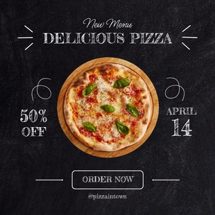 Free  Template: Banner do Instagram preto com textura moderna e deliciosa pizza
