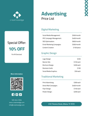 premium  Template: Advertising Price List Template