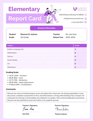 Free  Template: Elementary Report Card Template