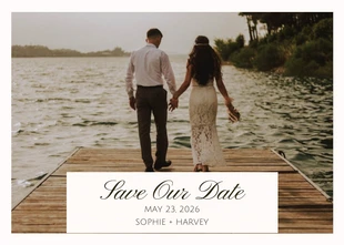 Free  Template: Cream Minimalist Wedding Save The Date Postcards