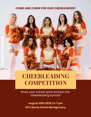 Free  Template: Pôster Competição de Cheerleading com Foto Minimalista Vermelha e Amarela