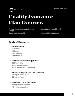Free  Template: Plans d'assurance qualité en noir et blanc