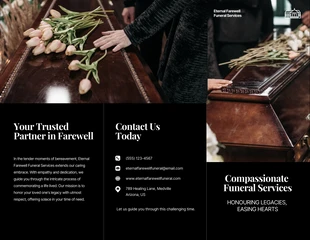 Free  Template: Folheto de Serviço Funeral Azul Escuro Simples com Três Dobras