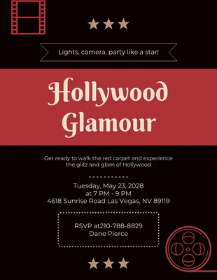 Free  Template: Invitación simple de Hollywood en negro y rojo