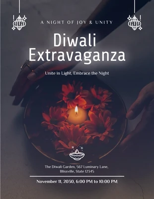 Free  Template: Dark Simple Photo Diwali Extravaganza Poster