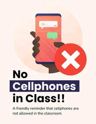 Free  Template: Soft Peach No Cellphones Classroom Rules Poster