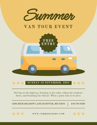 Free  Template: Cartel de evento de gira de verano vintage con ilustración verde claro y amarillo
