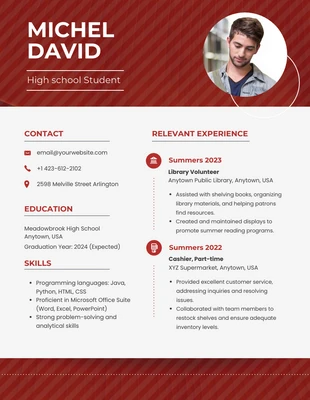 Free  Template: Red High School Resume